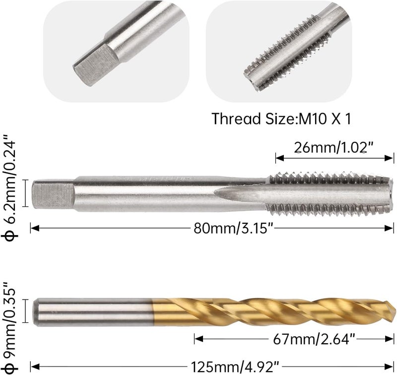 Winfox M10 x 1 Straight Flute Thread Tap and 9mm Twist Drill Bit Set, Metric Titanium Plated 6542 High Speed Steel Machine Screw Thread Tap Threading Drilling Tool - Image 1